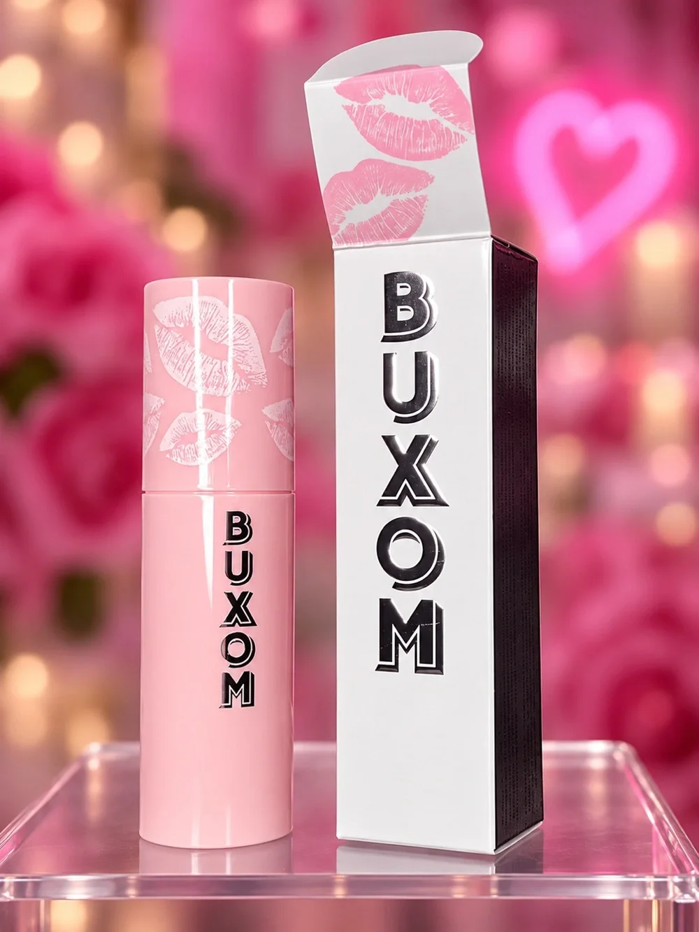 Buxom Pink Lip Balm & Gloss Tube with Kiss Print